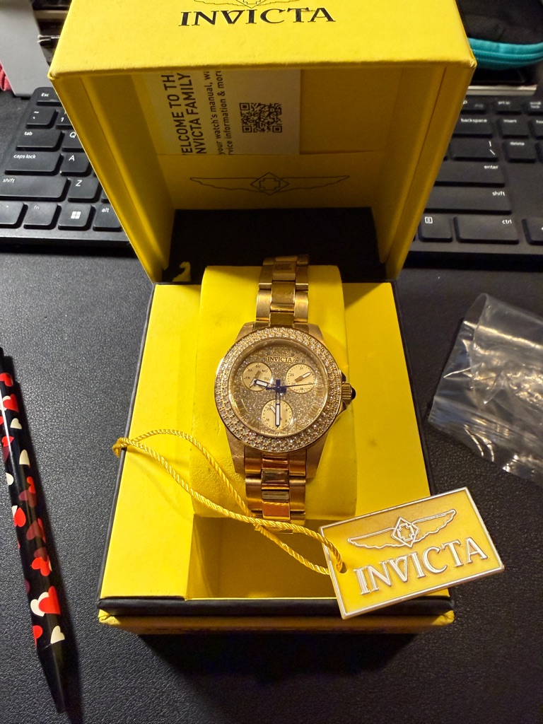 Invicta Gold Bracelet Watch With CrystalStudded Dial And Blue Hands